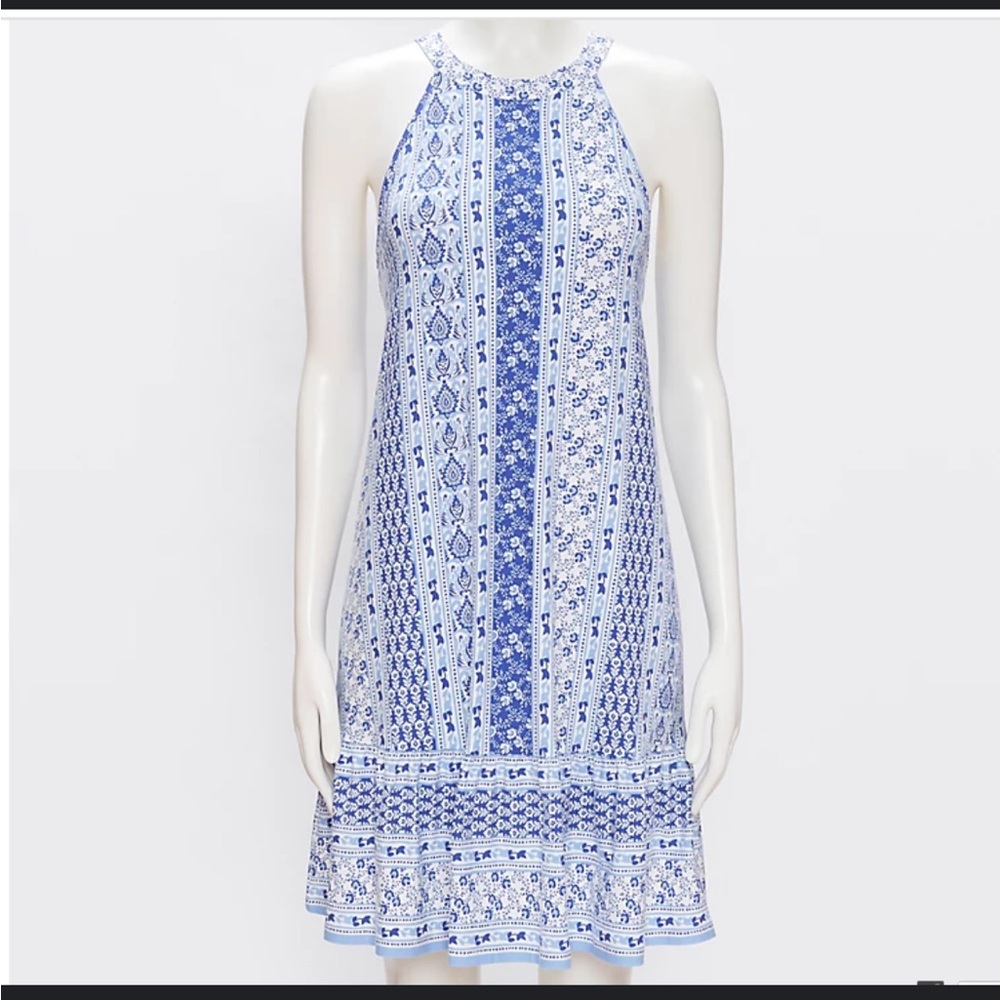 Loft Ann Taylor Blue and White Paisley Halter Dress